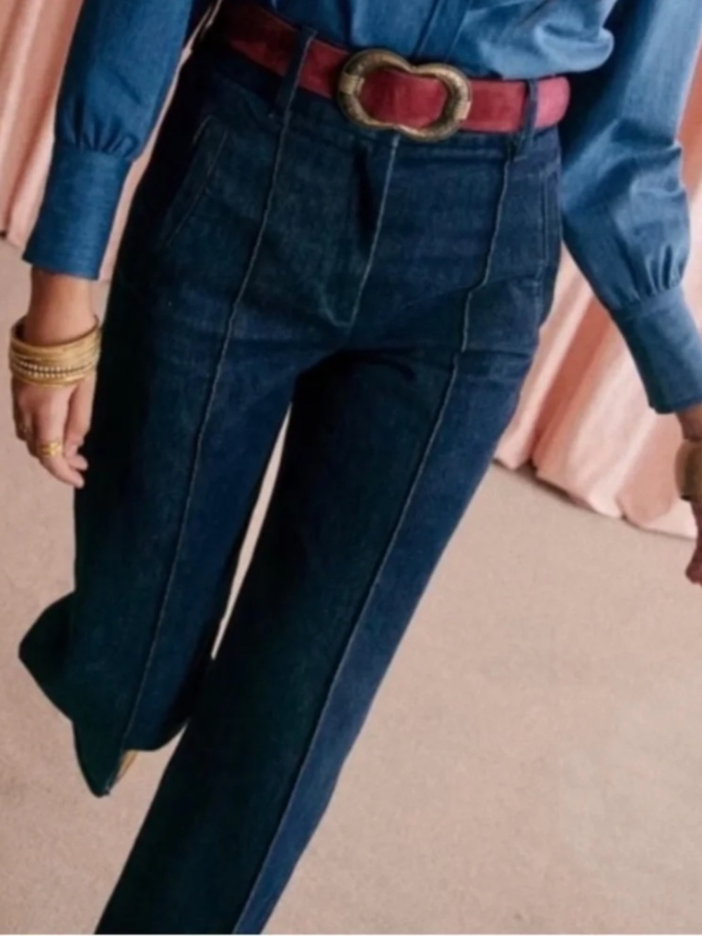 Sezane Lukas Wide Leg Denim Trousers EUC Size 36